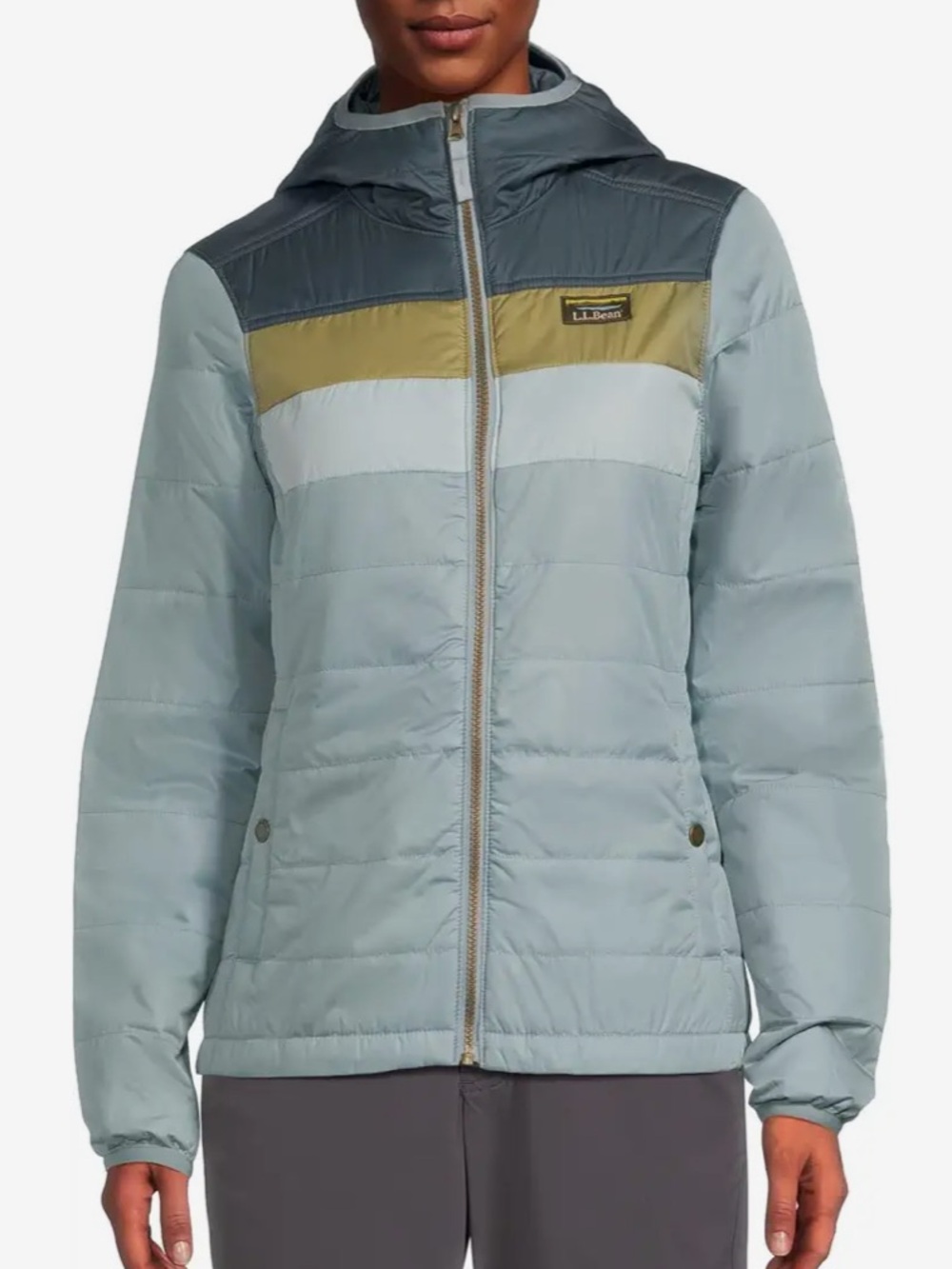 L.L Bean Women’s Mountain Classic Hooded
Puffer Color Block Jacket Coat Large